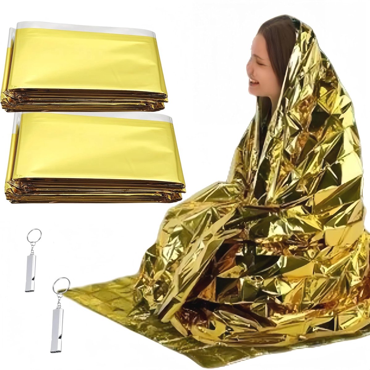 Reddingsdeken 2 stuks - Goud-Zilver - Thermische Nooddeken 210 x 160 cm - Waterdicht en Compact