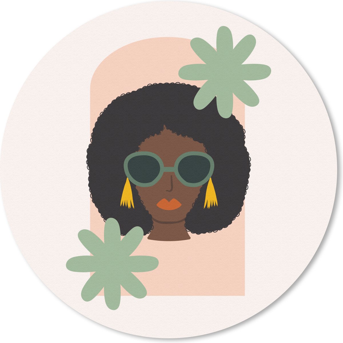 Muismat rond 20x20 cm - Mousepad Vrouw - Zonnebril - Bloemen - Ronde muismatten