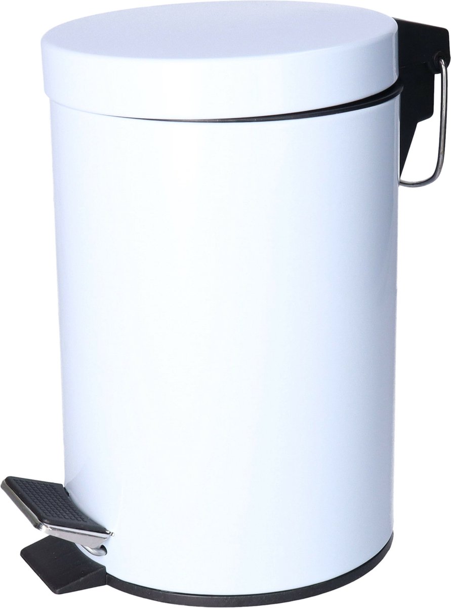 Goedkoopste CM Pedaalemmer Shine - wit - 3 liter - metaal - 16 x 24 cm - binnen emmer - toilet/badkamer - klein model