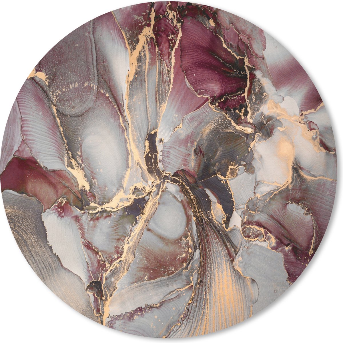 Muismat rond 20x20 cm - Mousepad Goud - Marmer print - Paars - Ronde muismatten