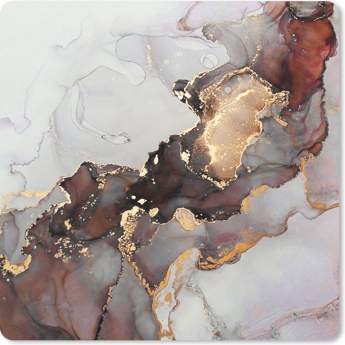 Muismat 30x30 cm - Mousepad Rood - Marmer print - Goud - Muismatten