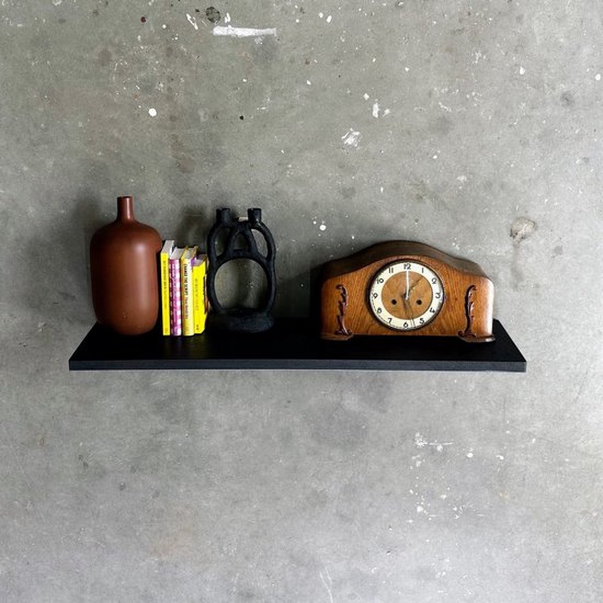GoudmetHout Zwevende Wandplank Industrieel - 220 x 25 cm Muurplank - Zwart Eiken Hout - Decoratie Wandrek & Boekenrek - Hangplank Keuken - Floating Wall Shelf met Blinde Montage