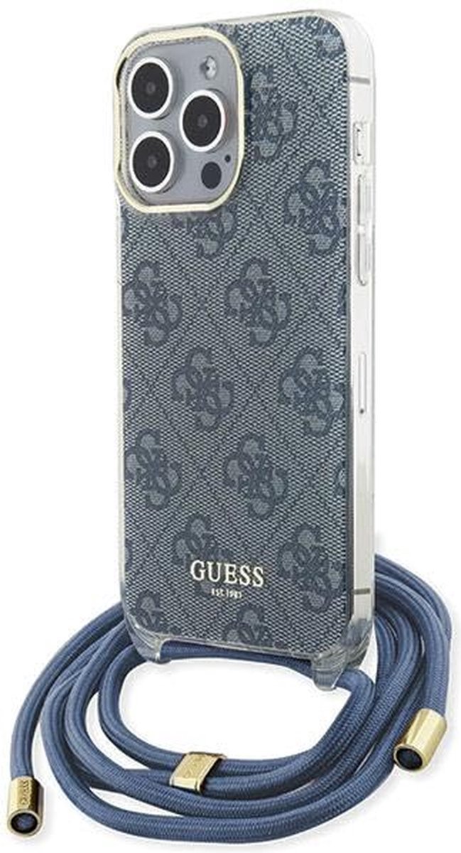 Guess 4G Printed Crossbody Case - Geschikt voor Apple iPhone 15 Pro (6.1") - Blauw