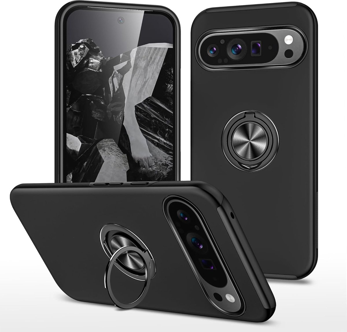 Casemania Hoesje Geschikt voor Google Pixel 9 - Zwart - Creative Kickstand Back Cover