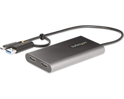 StarTech.com USB-C naar Dual-HDMI Adapter, USB-C of A naar 2x HDMI, 4K 60Hz, 100W Power Delivery Pass-Through, 30cm Ingebouwde Kabel, USB naar HDMI Multi-Monitor Converter voor Laptop