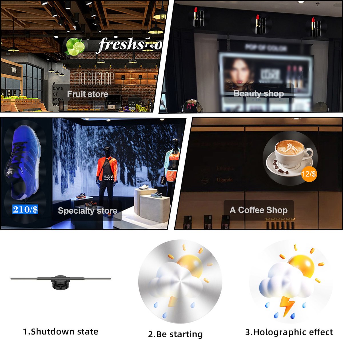 LED Verlichting Smart 3D Hologram Fan - Projector - App Bestuurbaar -PC- Wifi - Bluetooth -SD-kaart- 45cm- 2000*704 – foto 2
