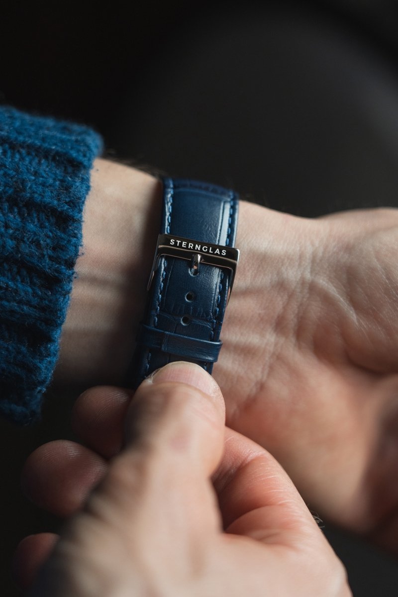 Sternglas S01-SD01-HE02 SEDIUS Heren Horloge - Saffierglas - Staal-Leer - Blauw-Zilverkleurig - Ø 40 mm - Quartz - Gesp - 5 ATM (douchen)