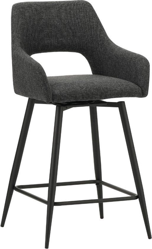 Dimehouse Tabouret de bar Skye pivotant avec accoudoir noir - Tissu - Industriel