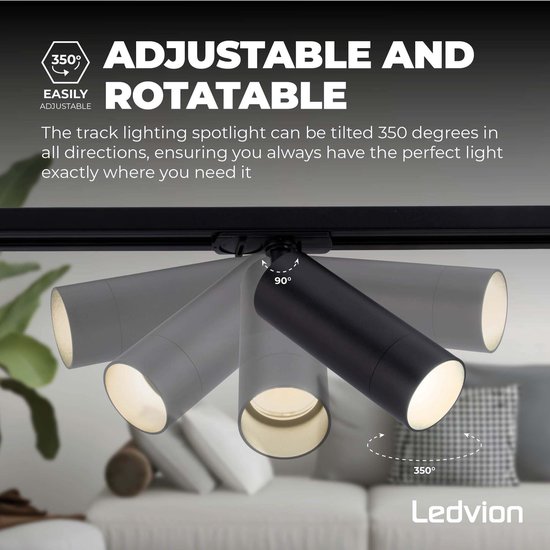 Ledvion Smart LED Railverlichting 3M 5 Railspots (4.9W, RGB, Zwart