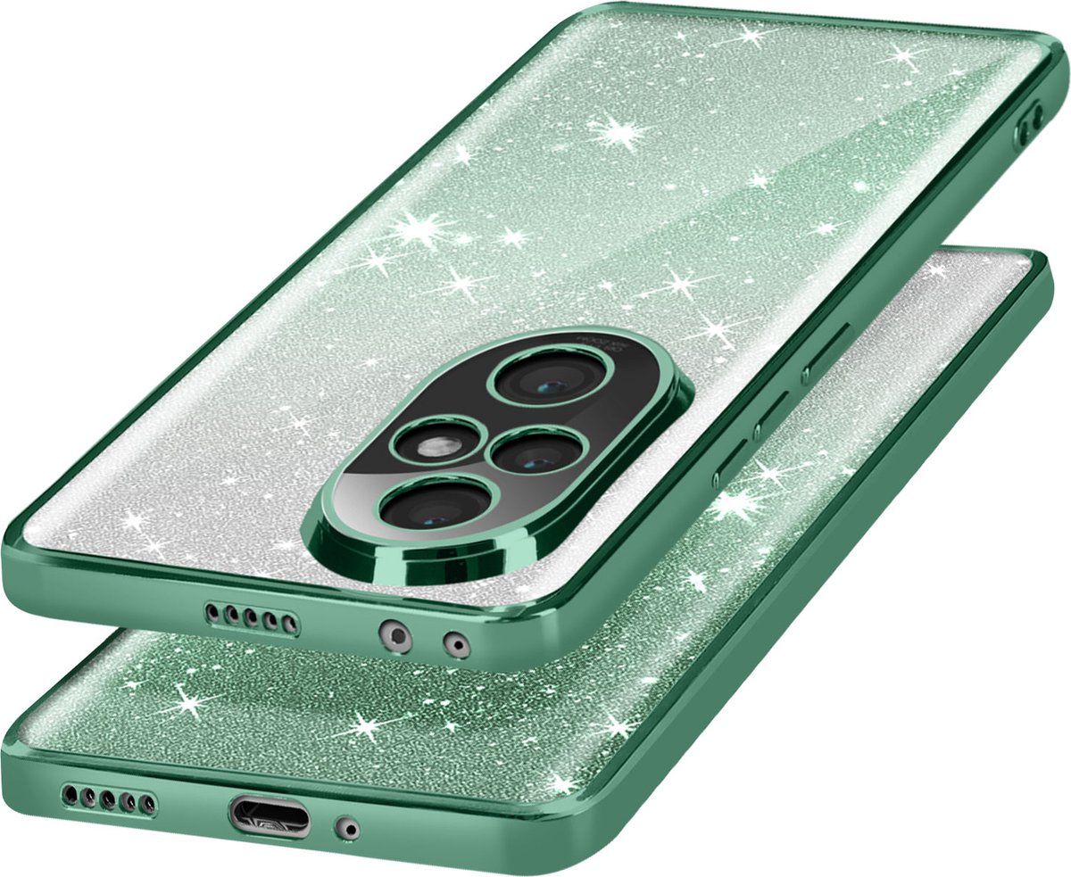 Avizar Geschikt voor Honor 200 Pro Verloop Glitter Beschermd Camera Hoesje, Groen