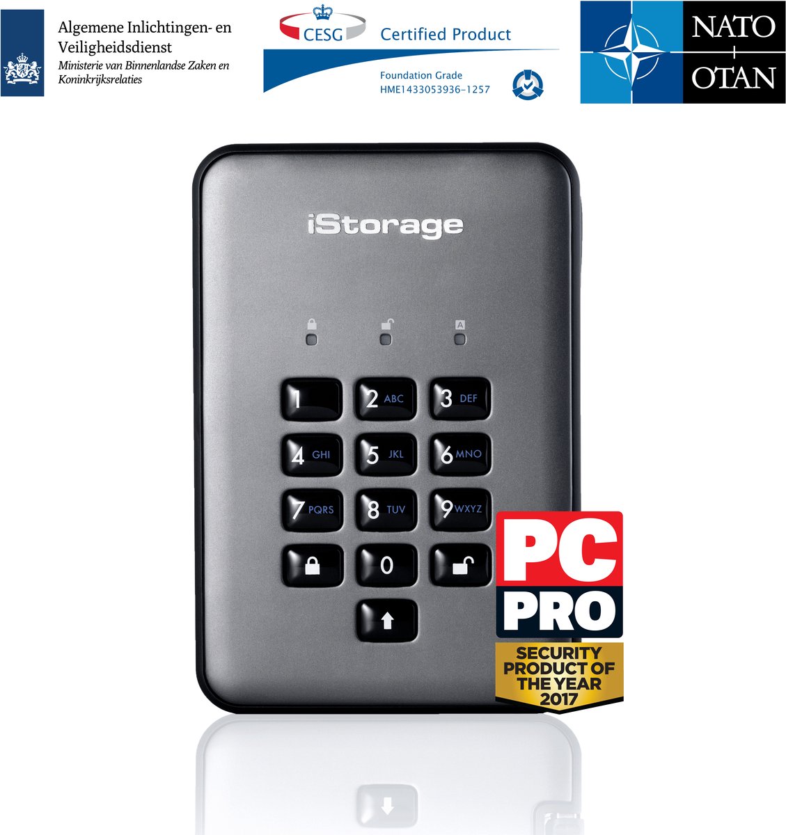 iStorage diskAshur PRO2 - externe harde schijf - 500 GB - Cijfercode - Zwart - Grafiet