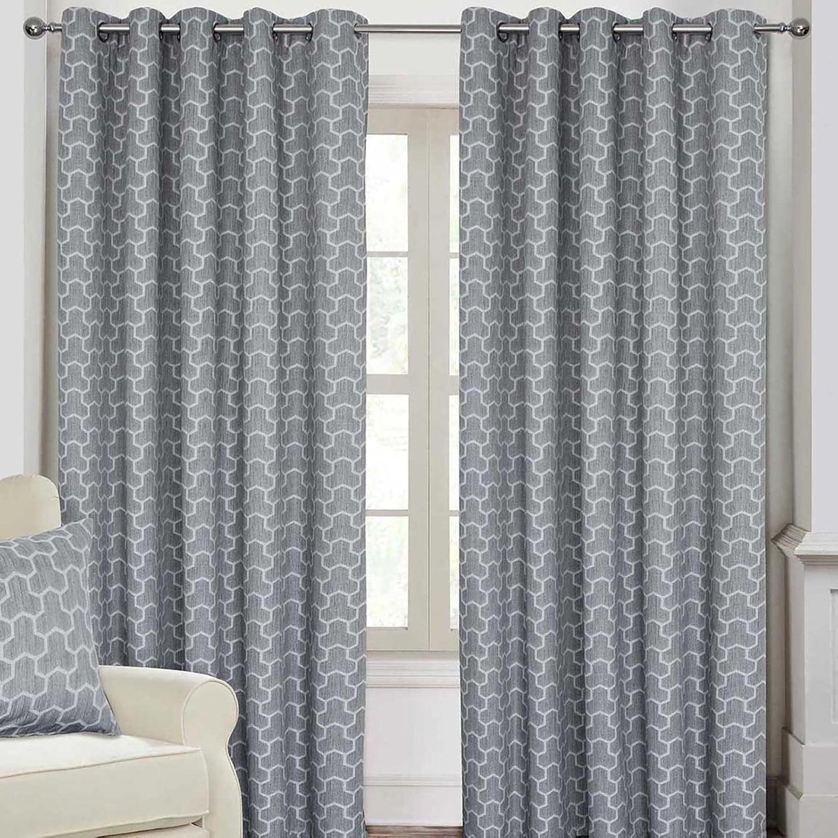 Homescapes Gordijnen met geometrisch patroon grijs 2 stuks 228 x 228 cm