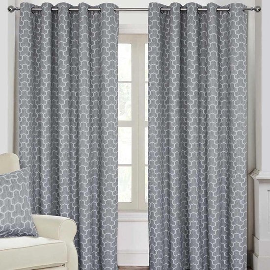 Homescapes Gordijnen met geometrisch patroon grijs 2 stuks 228 x 228 cm
