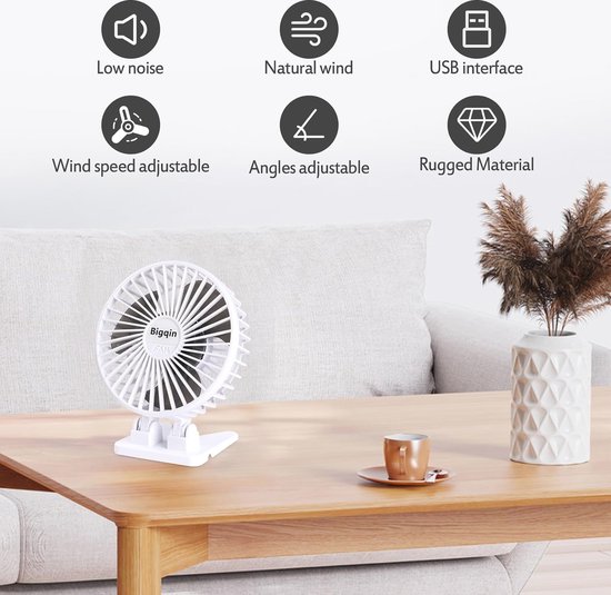 Opvouwbare Draagbare Stille Staande Ventilator - Verstelbare USB Oplaadbare Ventilator Voor Thuis Kantoor