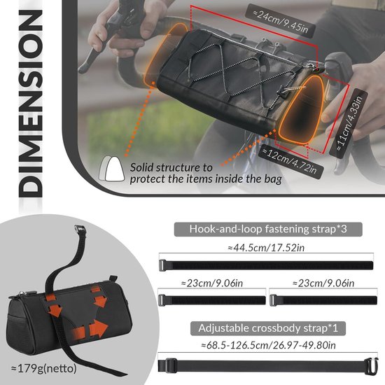 ROCKBROS Stuurtas Voor Fiets/Vouwfiets, Fietshandtas, Afneembare Opvouwbare Fietstas Met Adapter Voor Fiets, Opvouwbaar, Scooter, 1,8 L