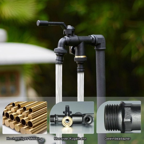 buitenkraan-3-4-inch-tuin-zwart-met-dubbele-afvoer-kogelkraan