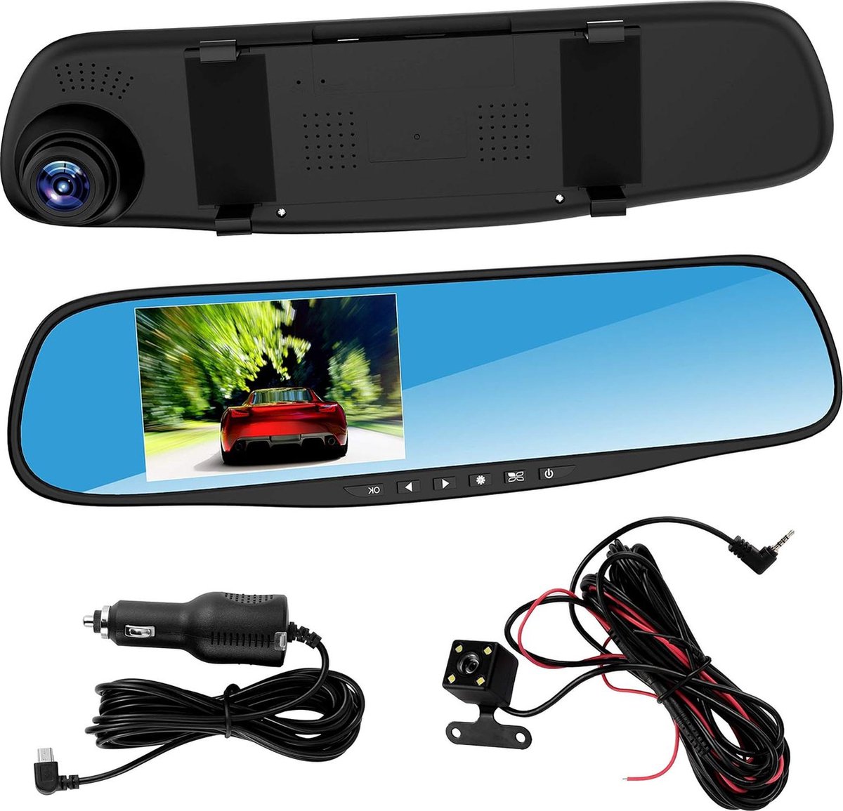 Auto spiegelrecorder Full HD 1080p 43 inch dashboardcamera - dubbele lens nachtzicht - achteruitkijkcamera