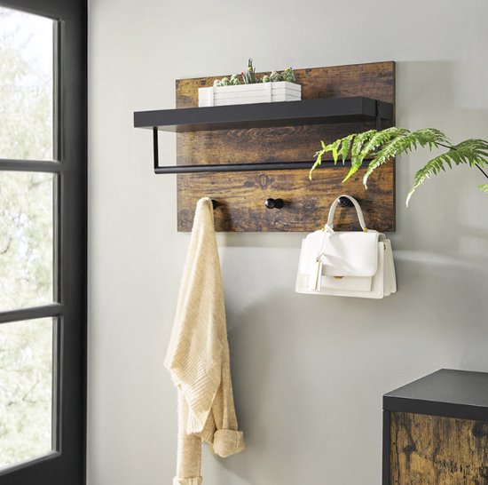 MIRA Home - Wandkapstok- Kapstok - Bruin - Zwart - metaal - 75x19x47