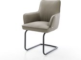 Chaise traîneau Heira- Flex avec accoudoirs, modèle traîneau, ronde, cuir véritable noir, noyau à ressorts ensachés boue