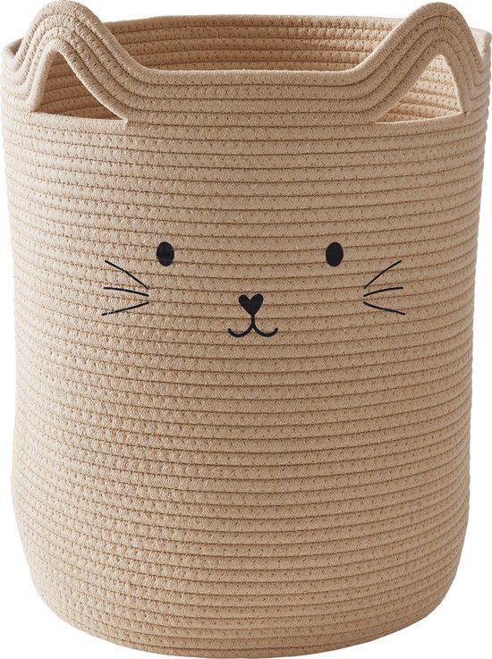 Vertbaudet Panier de rangement XL en corde de coton Chat
