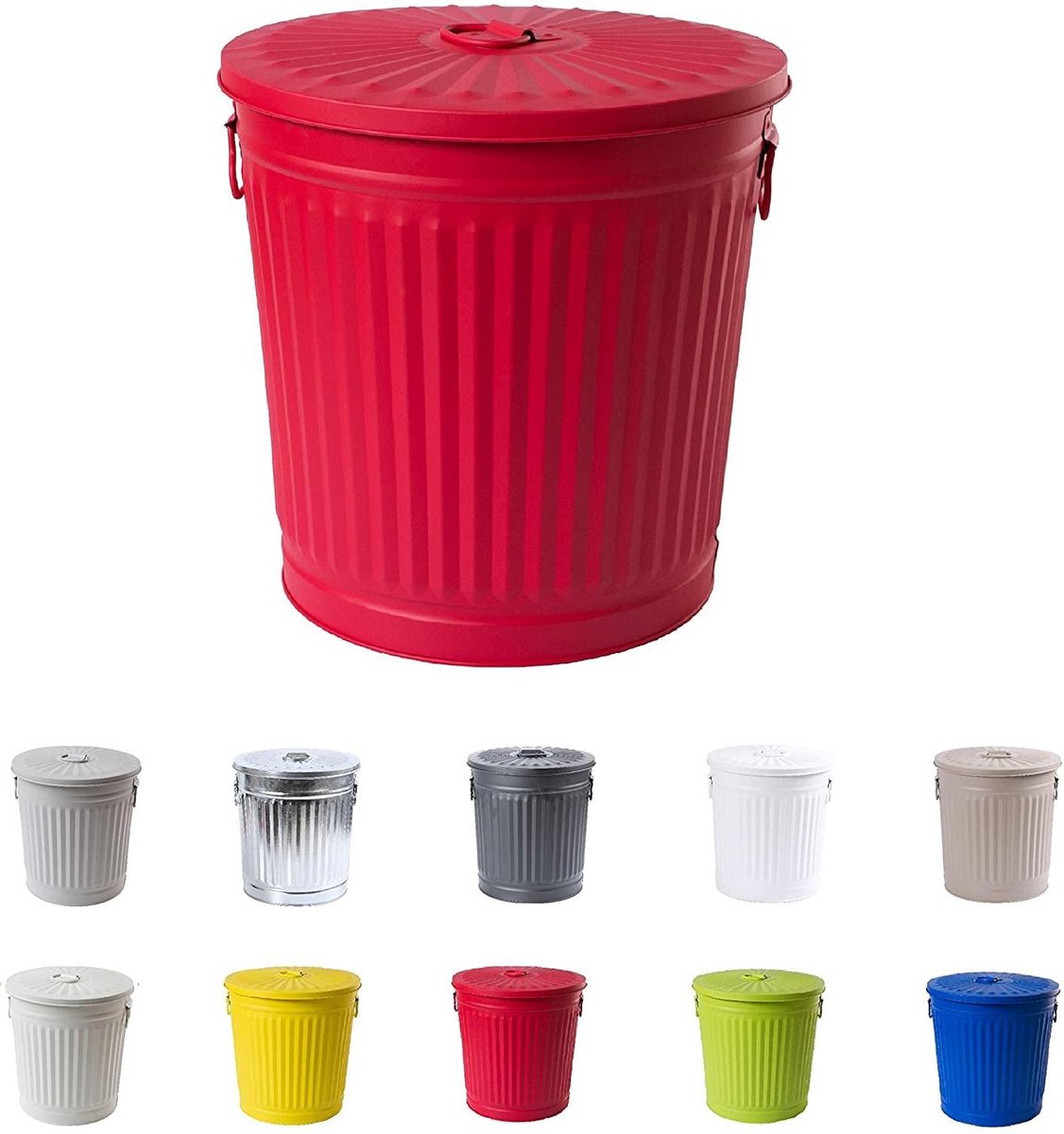 Goedkoopste Gegalvaniseerde Metalen Vuilnisbak met Handvaten - Deksel - Rood - Diameter Ø 215 cm - Hoogte 215 cm - Inhoud 7 liter