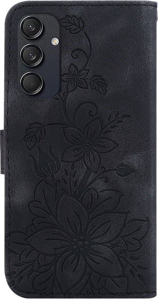 Mobigear Telefoonhoesje geschikt voor Samsung Galaxy M55 Hoesje | Mobigear Clover Bookcase Portemonnee | Pasjeshouder voor 3 Pasjes | Telefoonhoesje voor Pinpas / OV Kaart / Rijbewijs - Zwart