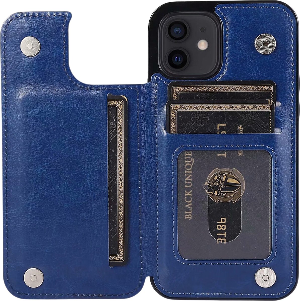 Hoesje geschikt voor iPhone 16 Pro - Backcover - Pasjeshouder - Portemonnee - Kunstleer - Blauw