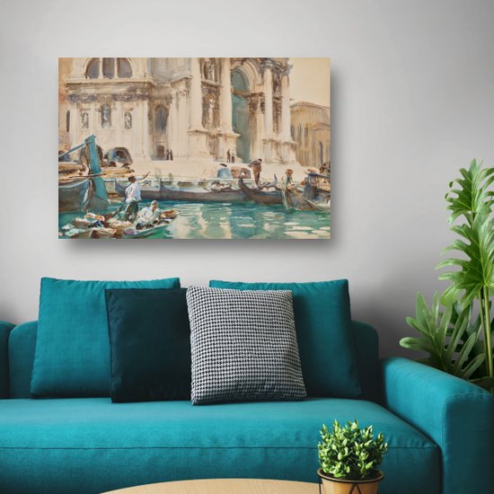 La façade de La Salute, Venetië - Peinture sur verre John Singer Sargent - Peintures de gondole sur verre - Peinture sur verre Maîtres anciens - Décoration murale moderne - Peinture sur plexiglas - Accessoires de chambre verre acrylique 105x70 cm