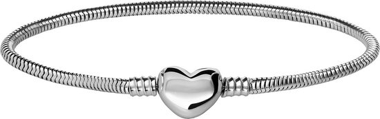 Lucardi - Bracelet femme serpent en acier avec fermeture coeur - Bracelet - Acier - Argent - 17 cm