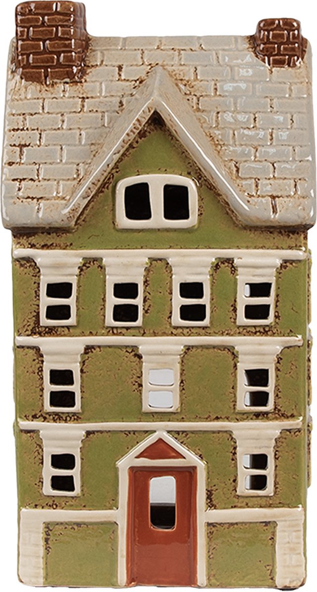 Waxinelichthouder Huis 14x10x26 cm Groen Beige Keramiek