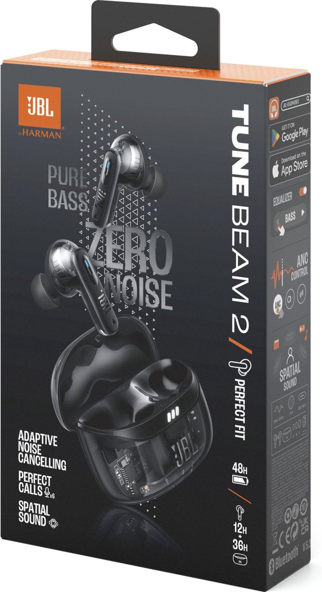 JBL Tune Beam 2 - Noise Cancelling Oordopjes - Oortjes Draadloos - Bluetooth - In-ear True Wireless - 48 uur speeltijd - IP54 - Ghost Black thumbnail 7