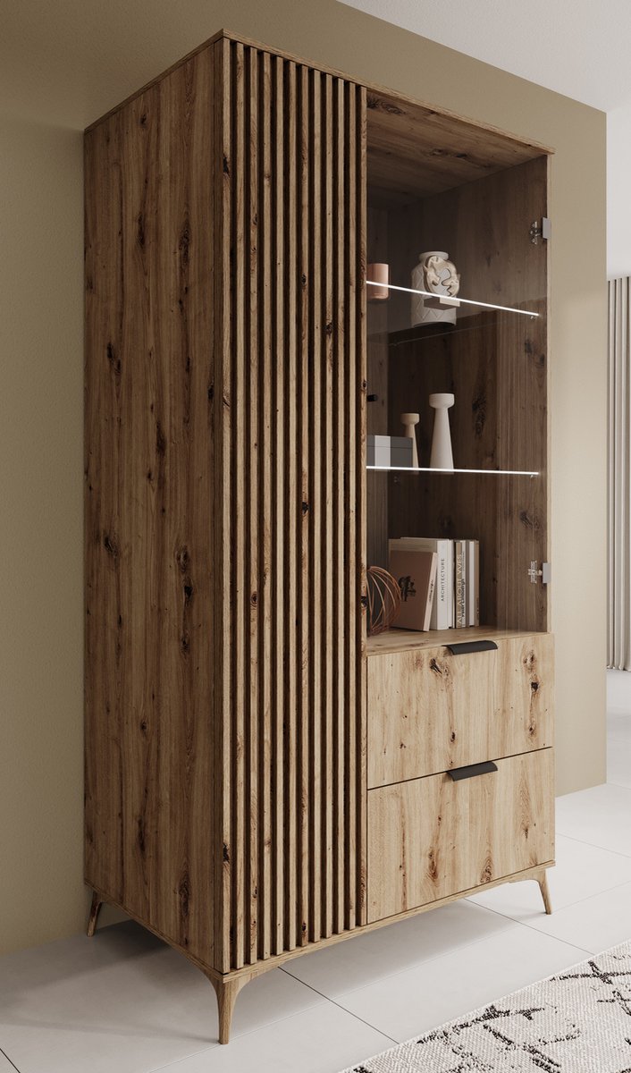 Meubella - Vitrinekast Evy - Eiken - 100 cm