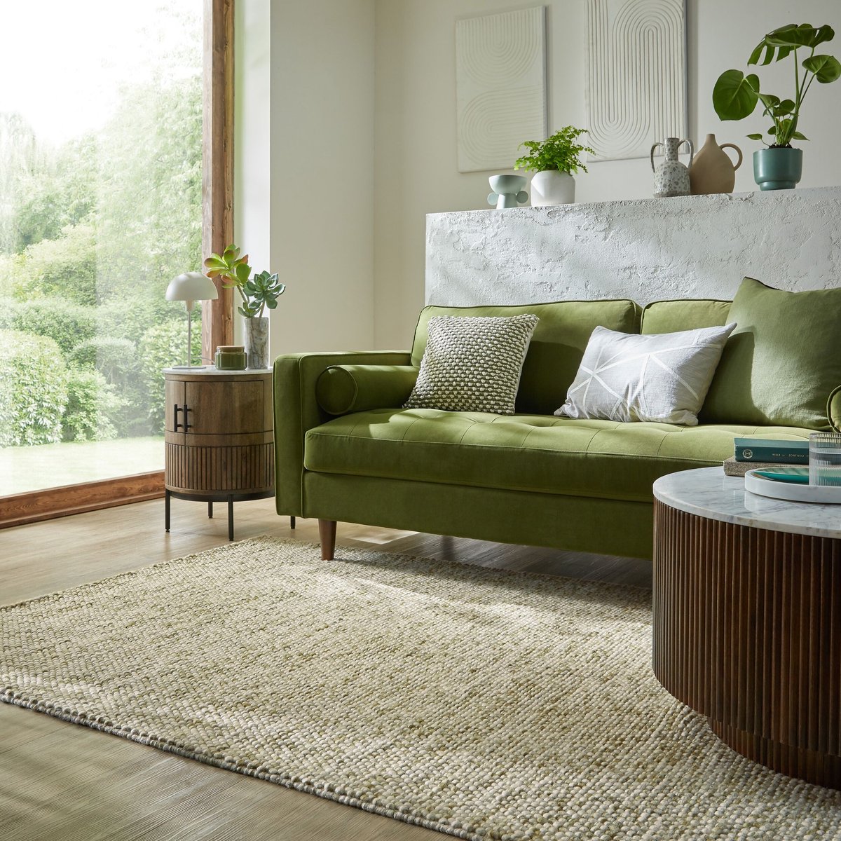 flycarpets Minerals Uni vloerkleed - Laagpolig - Wol - Bolletjes Modern - Groen 120 x 170 cm