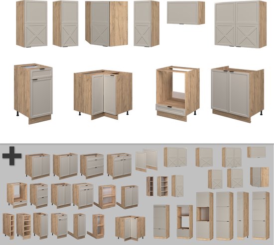 Vicco Fame- Line Corner Kitchen – 190 x 60 cm, WB Chêne Grijs/ beige / chêne doré
