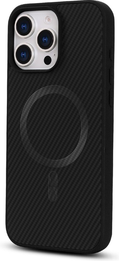 Casemania Coque pour Apple iPhone 16 Pro Max - Zwart - Carbon Back Cover - Convient pour MagSafe