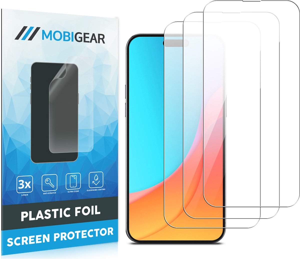 Mobigear Screenprotector geschikt voor Apple iPhone 16 Pro | Mobigear Screenprotector Folie - Case Friendly (3-Pack)