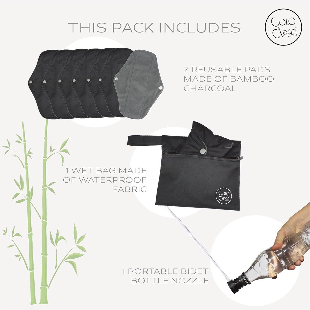 Herbruikbaar maandverband van bamboevezel - Matige-medium-overvloedige stroom - Ecologische inlegkruisjes - Ademend en waterdicht - Draagbaar bidet - Tas - CuloClean (7M) — cadeau in Cadeau-ideeën - foto 3