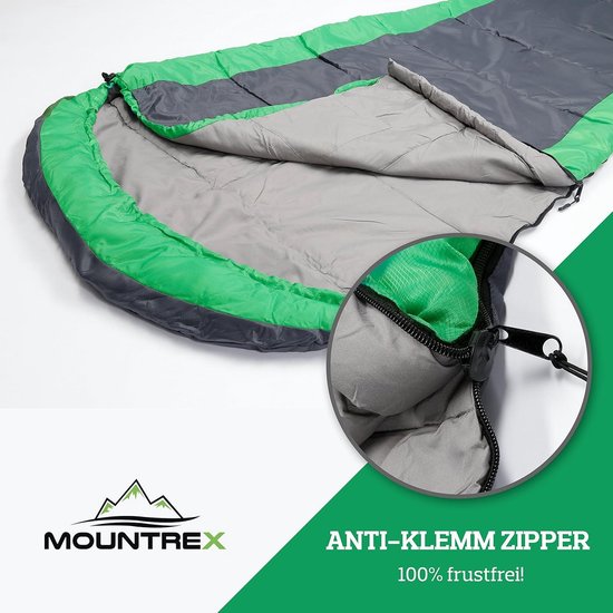 MOUNTREX Slaapzak - Ultralicht en Compact (750g), Zomerslaapzak, Mummie Slaapzak- Outdoor, Kamperen, Reizen, Festivals (205 x 80cm) - Koppelbaar - (Zomer, Marineblauw/Rood, Rechts