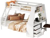Bol.com Merax Stapelbed voor 3 Personen 90x200 cm en 140x200cm met Uitvalbeveiliging - Kinderbed met Bureau en Opbergruimte - Wit aanbieding