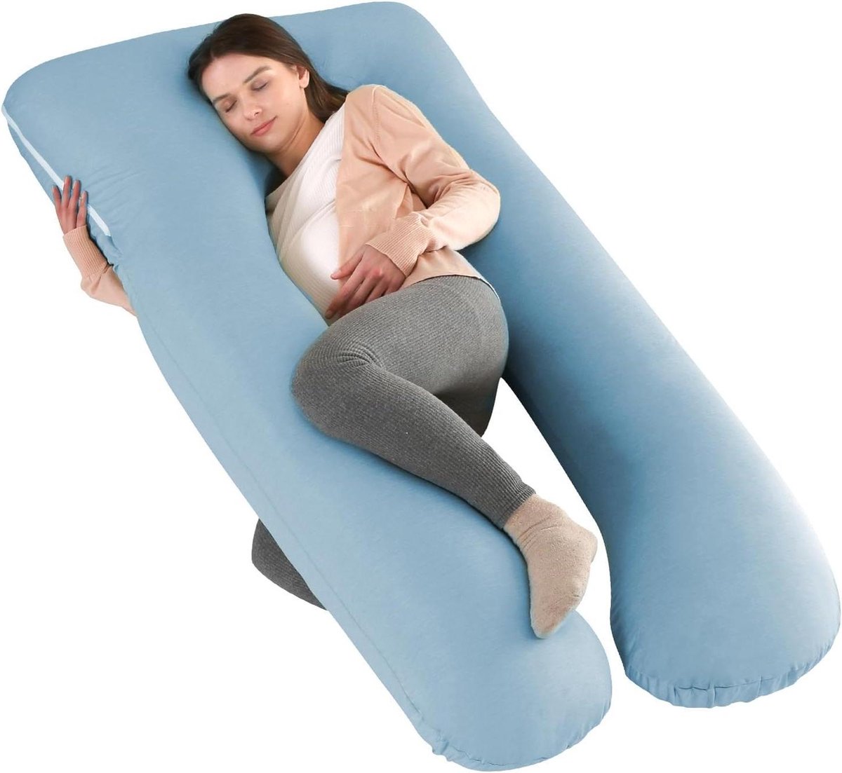 Goedkoopste Zwangerschapskussen - Kussen U-vormig full-body kussen ondersteuning voor rug heupen benen zwangere vrouwen afneembare hoes blauw