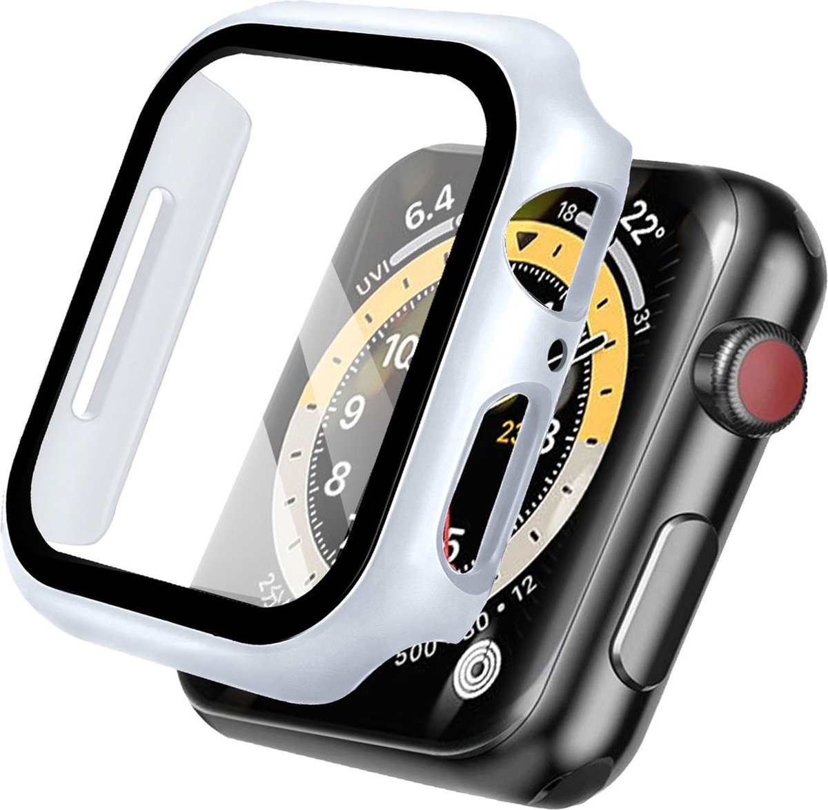 iMoshion Screen Protector Geschikt voor Apple Watch Series 7 / 8 / 9 - 41 mm - Zilver - iMoshion Full Cover Hard Case / Hoesje - Zilver