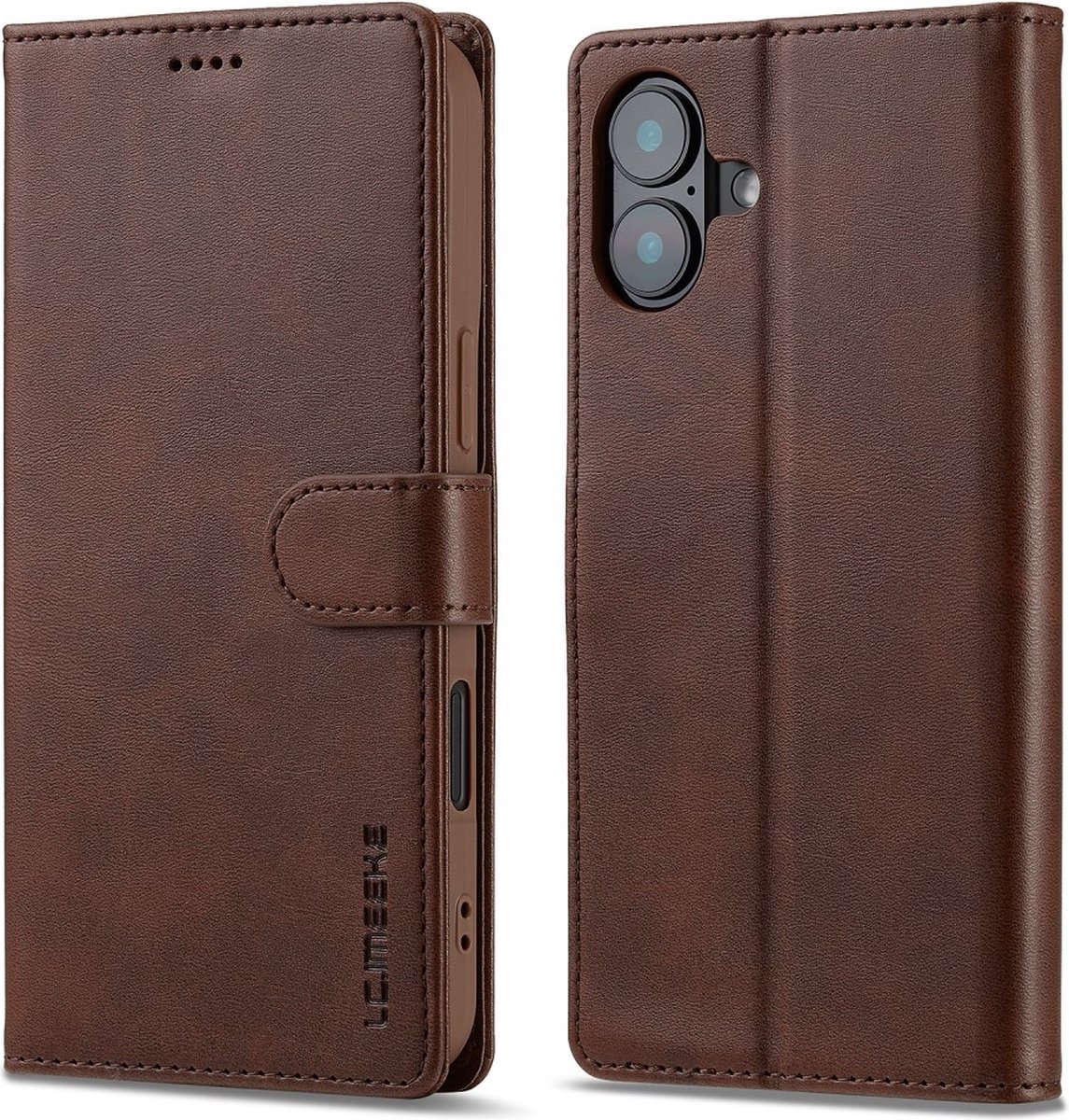 LC.IMEEKE Hoesje - Geschikt voor iPhone 16 Hoesje - LC.IMEEKE Luxe Book Case - Donkerbruin