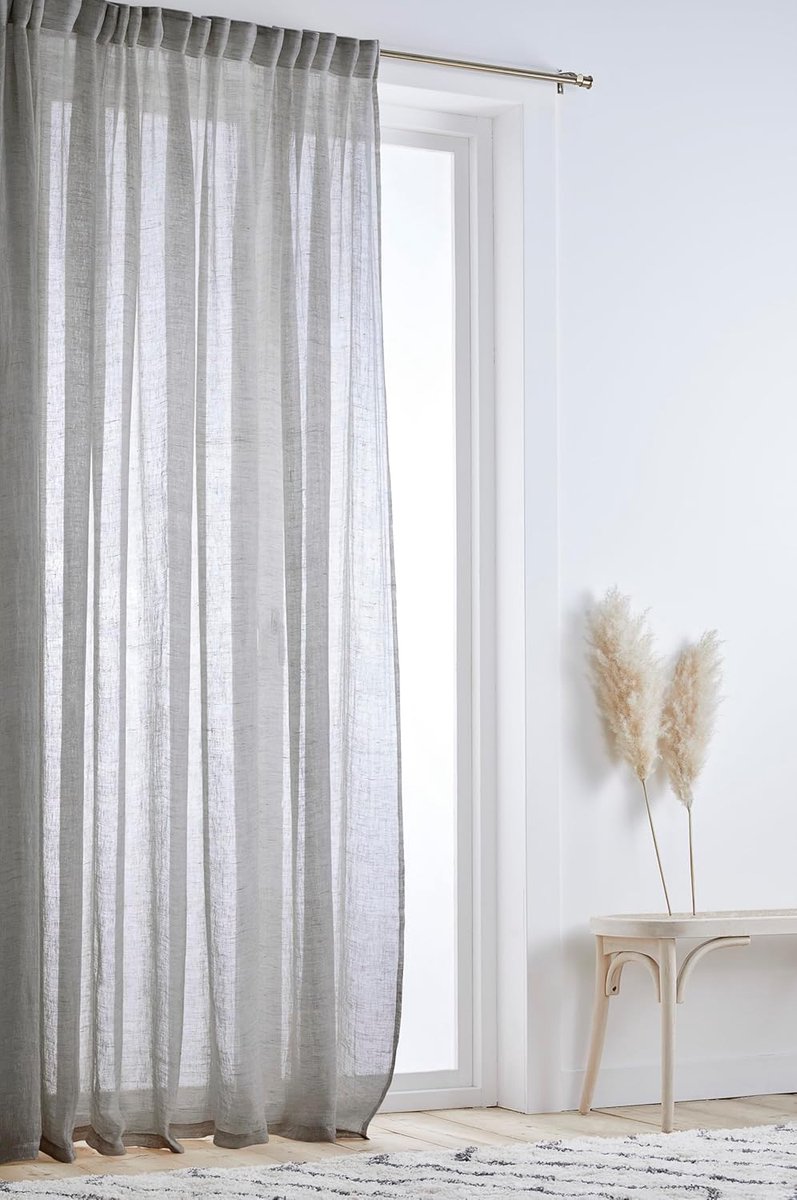 Goodivery ® Gordijn van 100% Linnen - Extra Brede Multifunctionele Grijze Gordijnen 250 cm