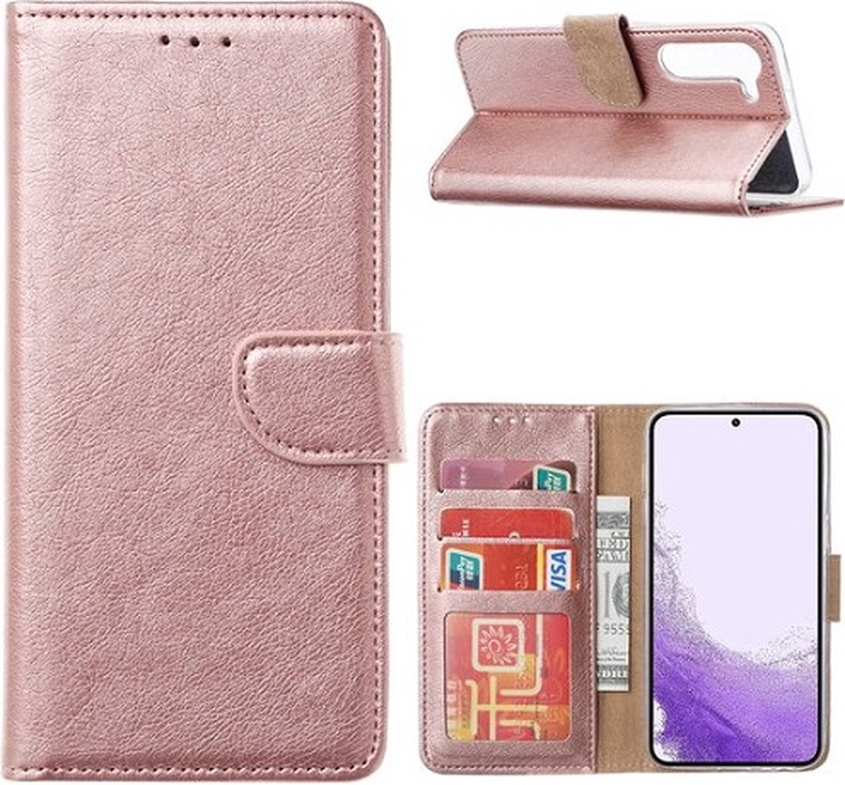Samsung S23 Plus Hoesje Met Pasjeshouder Bookcase Rose Goud