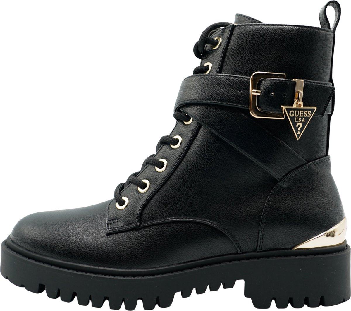 Guess Olsy Dames Enkellaarzen - Zwart/Goud - PU - Maat 40 op Prijzenvolger.com