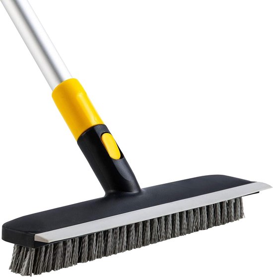 XYAIYT Brosse à Récurer le Sol avec Manche 2 en 1 Grattoir et Brosse pour Salle de Bain, Cuisine, Carrelage Outil de Nettoyage Multi-Usage Blanc