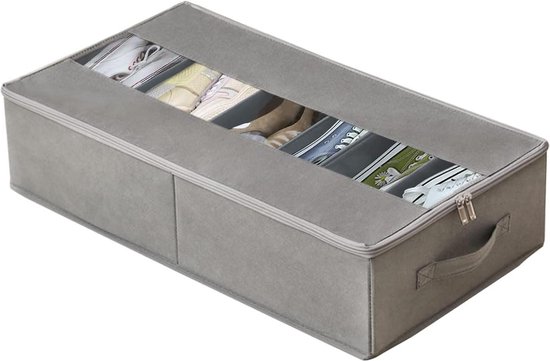 Amonsen Set van 2, 100 x 43 x 18 cm, 3-zijdige ritssluiting, onderbed, kledingkast, kleding, schoenen opbergdoos, inklapbaar en ademend, lichtgrijs