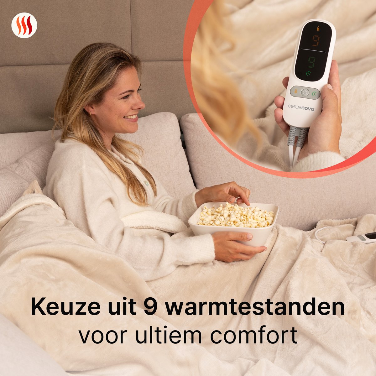 Afbeelding 3 van Seranova Elektrische Deken XXL - Extra Warmtedraden - Premium Model - 180x160 cm - 2 persoons Warmtedeken - Dubbelzijdig Fleece Sherpa - Crème beige