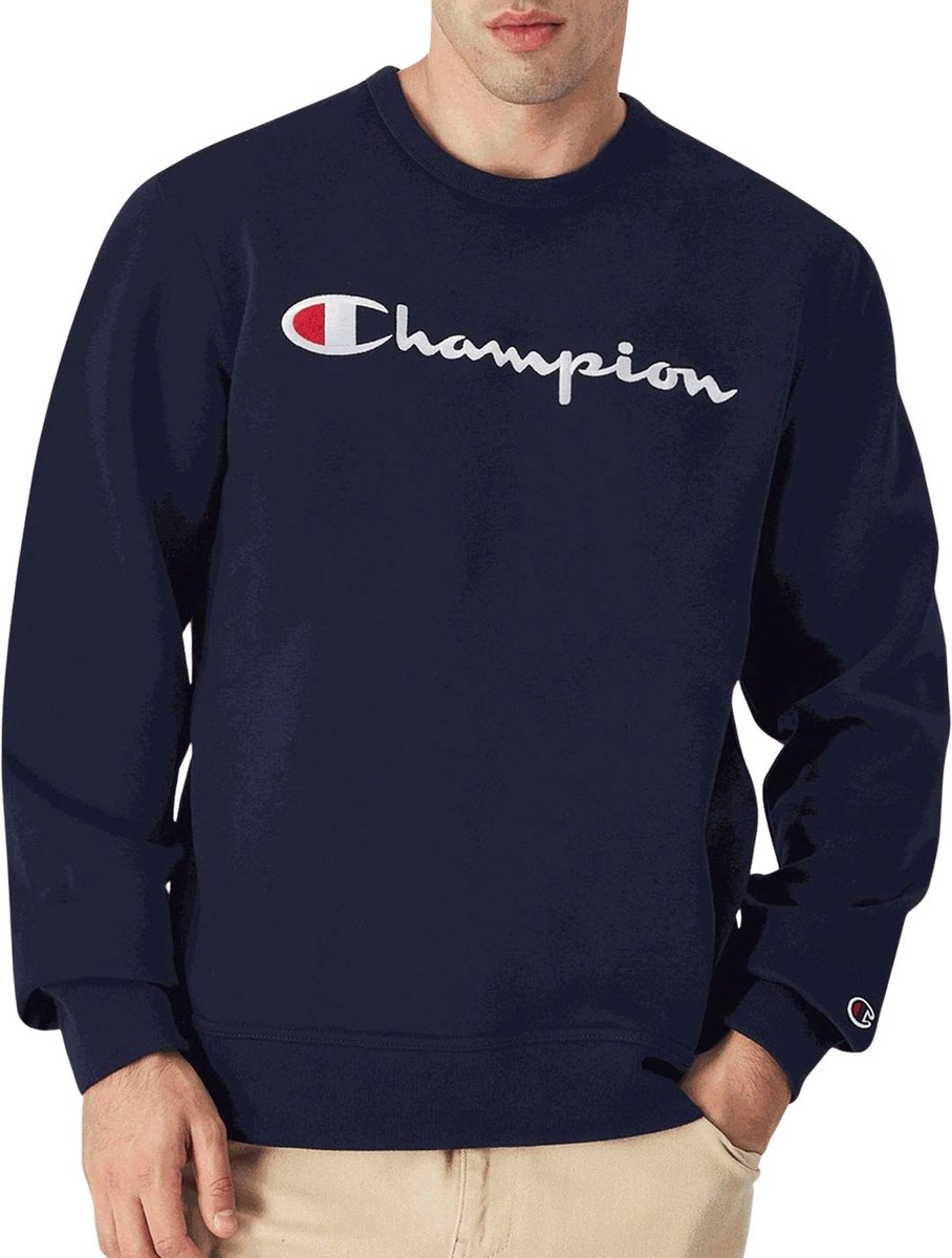 Champion Big Logo Fleece Crewneck Sweater Heren Blauw