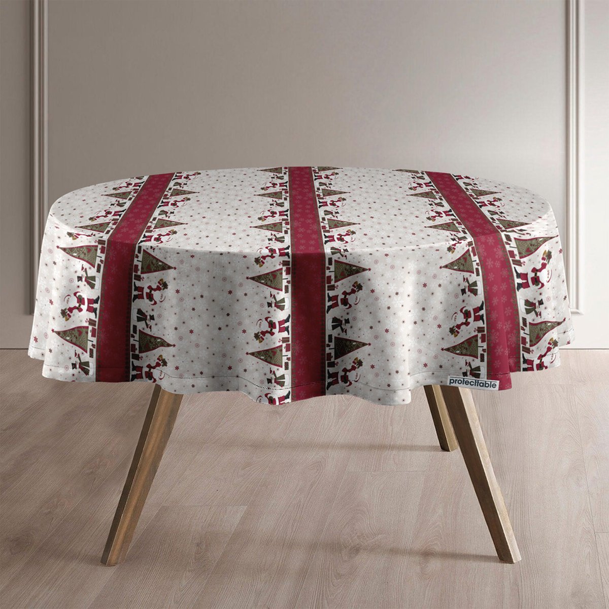 Protecttable - Rond Kerst Tafelzeil Sneeuwpop Ø138cm - Tafelkleed Afwasbaar - Kunststof